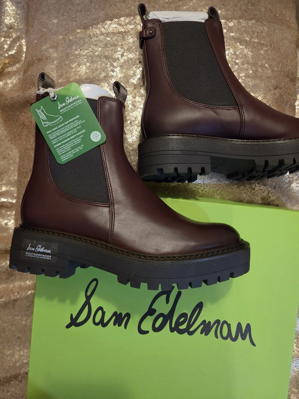 Sam Edelman Burgandy Leather Waterproof Boots